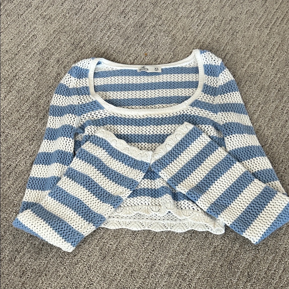 Hollister Blue and Cream Striped Sweater